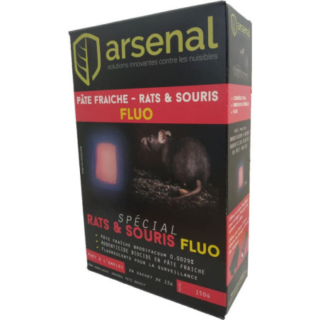 24 x Raticide Arsenal, appât pâte fraîche fluorescente pour rat & souris